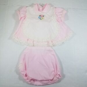 Vintage Mini World Baby Dress Flowers Pink 6-9 Mos Lace Matching Bloomers